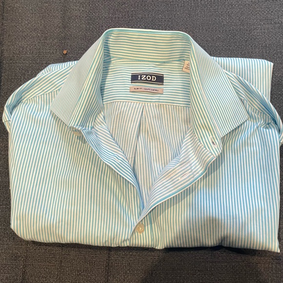 Men’s IZod Blue & White Striped Long Sleeve Button Down Dress Shirt 14.5 (32/33) - Picture 9 of 10